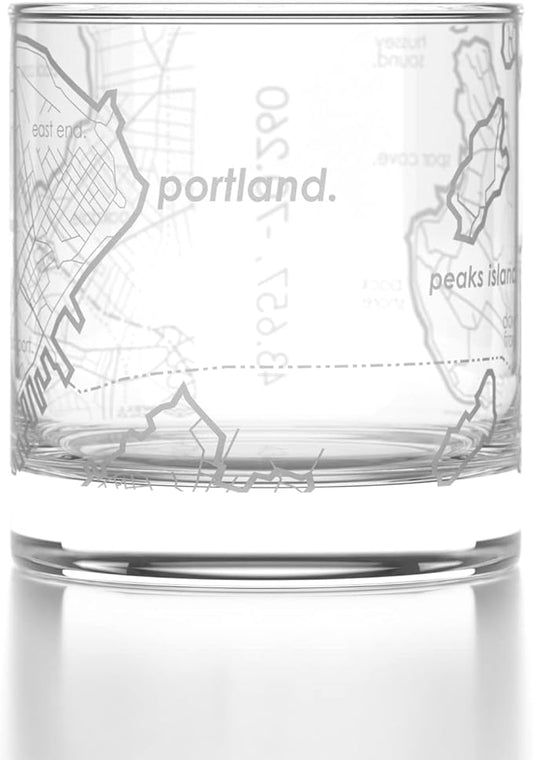 Well Told Engraved Portland Maine Map Rocks Glass, Old Fashioned Whiskey Glass (11 oz, Clear) Etched Whiskey Glass, Gifts For Whiskey Lovers