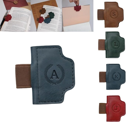 Personalized Magnetic Bygone Mark Bookmark with Pen Holder, 26 Letters Name Initial Custom Leather Book Mark for Women, Gifts for Book Lovers and Readers (Blue,A)