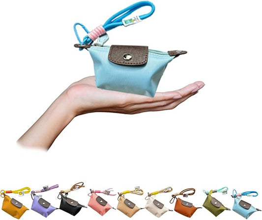 Mini Nylon Dumpling Coin Purse, Mini Nylon Dumpling Bag with Wrist Strap, Lightweight 1.4 OZ(40g), Women’s Cute Change Purse Wallet with Zipper and Keychain, for Cards Keys and Earbuds (5, blue)