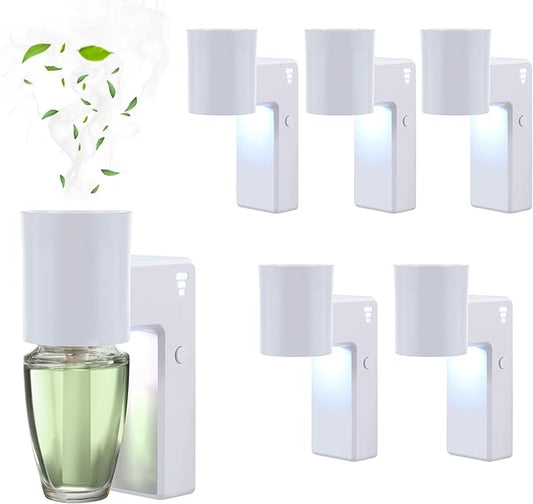 6 PCS Wall Fragrance Plug in with Night Light and Oil Diffuser Plug with Upgraded Fragrance Concentration Control, Compatible with Bath and Body Works WallFower for Home, White