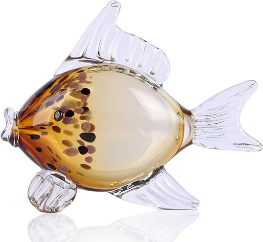 Large Glass Fish Figurine for Home Decor, Hand Blown Art Glass Ocean Animal Statue, Decorative Coastal and Beach Themed Sculpture for Table, Shelf, Bathroom, Living Room or Office