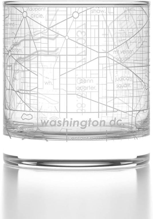 Well Told Engraved Washington DC Map Rocks Glass, Old Fashioned Whiskey Glass (11 oz, Clear) Etched Whiskey Glass, Gifts For Whiskey Lovers