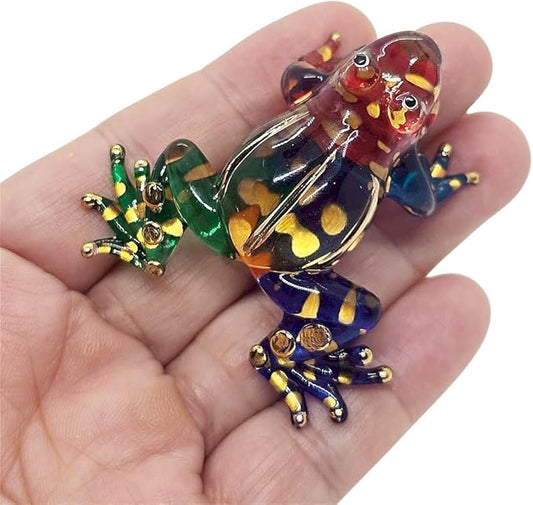 WitnyStore 1⅞" Multicolor Gold Dot Frog Artistic Blown Glass Figurine Premium Hand-Blown Statue Tabletop Decoration Unique Collectible for Adult Collectors Handcrafted Elegant Home Room Decor