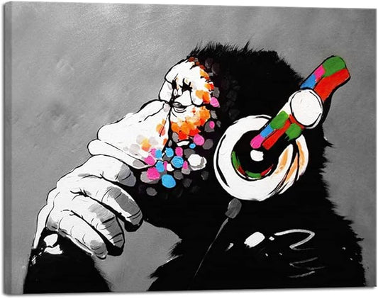 Wieco Art Cool Ape Banksy Graffiti Art Abstract Canvas Painting for Home Decor Canvas Wall Art for Living Room Decoration Animal Picture for Wall Decor & Office Decor