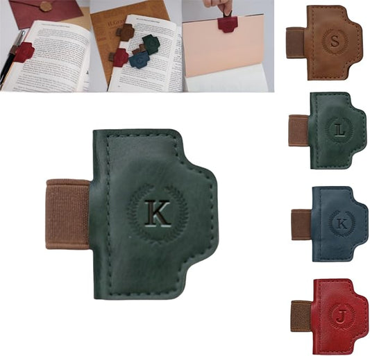 Personalized Magnetic Bygone Mark Bookmark with Pen Holder, 26 Letters Name Initial Custom Leather Book Mark for Women, Gifts for Book Lovers and Readers (Green,K)