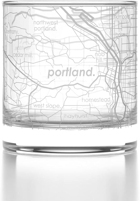 Well Told Engraved Portland Oregon Map Rocks Glass, Old Fashioned Whiskey Glass (11 oz, Clear) Etched Whiskey Glass, Gifts For Whiskey Lovers