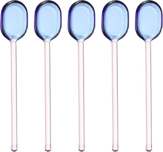 uxcell 5 Pcs Glass Coffee Spoons, 6.2 Inch Coffee Stirring Spoon, Long Handle Teaspoons for Tea Cocktail Milkshake Cold Drink, Pink