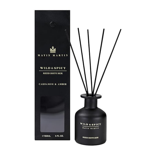 Matin Martin Wild and Spicy Reed Diffuser 5 oz - Luxury Aromatherapy with Cardamom & Amber - Home Decor Gift for Bedroom, Office, Living Room, Bathroom - Long-Lasting Scent - Premium Fragrance Sticks
