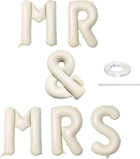 40 Inch Beige MR & MRS Balloons for Wedding Decor, Large Cream Mr and Mrs Foil Balloon Letter, Ivory White Sand Mr to Mrs Banner Sign for Bride Groom Engagement Couple Sweetheart Party Decorations