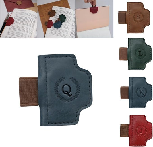 Personalized Magnetic Bygone Mark Bookmark with Pen Holder, 26 Letters Name Initial Custom Leather Book Mark for Women, Gifts for Book Lovers and Readers (Blue,Q)