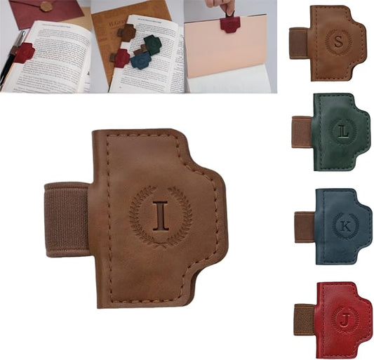 Personalized Magnetic Bygone Mark Bookmark with Pen Holder, 26 Letters Name Initial Custom Leather Book Mark for Women, Gifts for Book Lovers and Readers (Brown,I)
