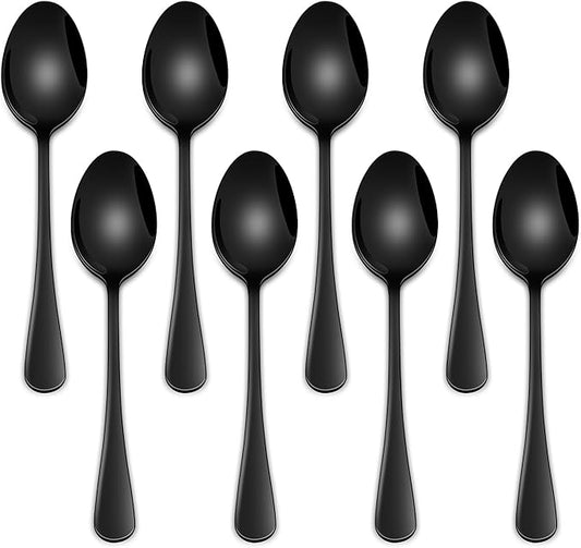 5.5 Inch Black Small Teaspoons,Set Of 8 Stainless Steel Coffee Spoons,Black Mini Spoons For Dessert,Cake,Durable Demitasse Spoon