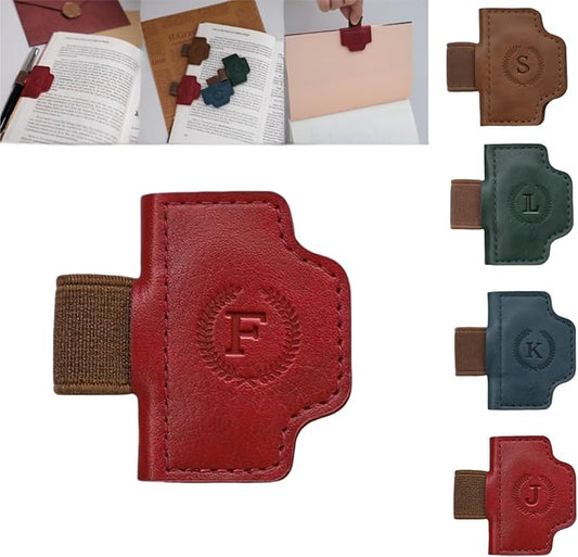Personalized Magnetic Bygone Mark Bookmark with Pen Holder, 26 Letters Name Initial Custom Leather Book Mark for Women, Gifts for Book Lovers and Readers (Red,F)