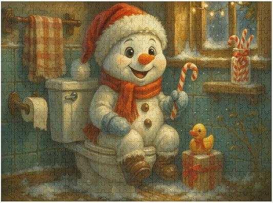 The Snowman is Celebrating Christmas 1000-Piece Wooden Jigsaw Puzzle, Holiday Family Fun, Christmas Decoration, Relaxing Winter Activity, Adult and Kids Puzzle Entertainment
