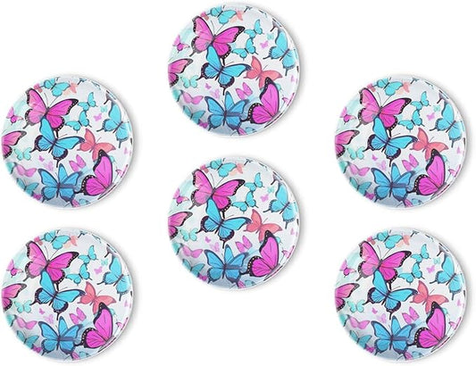 Fridge Magnets 6 Pcs Butterfly Motif in Multiple Colors Round Strong Magnetic Glass Small Refrigerator Magnet,Home Decoration for Office Whiteboards,Classrooms,Cabinet and Dishwasher