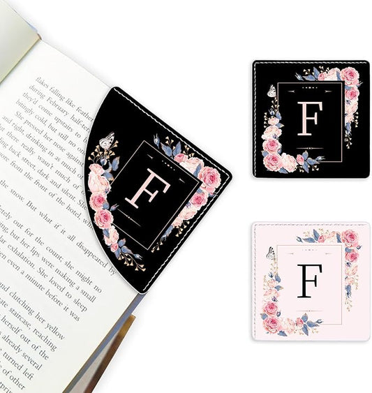2 Pack A-Z Leather Book Corner Bookmark, Durable Handmade Reading Accessories - Gifts for Readers, Women, Men, Teachers, Students F