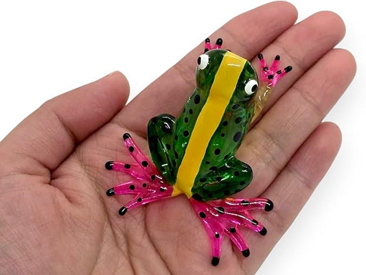WitnyStore 2⅛" Green Yellow Black Dot Frog Artistic Blown Glass Figurine Premium Hand-Blown Statue Tabletop Decoration Unique Collectible for Adult Collectors Handcrafted Elegant Home Room Decor