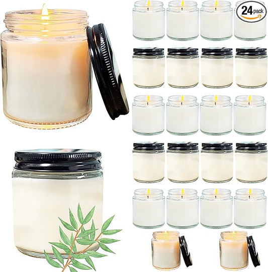 24 Pcs 4 Oz Mini Soy Candles,Eucalyptus Scented,Aromatherapy Candle,Bulk Candle Set，Great Stress Relieving Scented Candles for Girls as a Gift for Birthdays, Weddings and More!