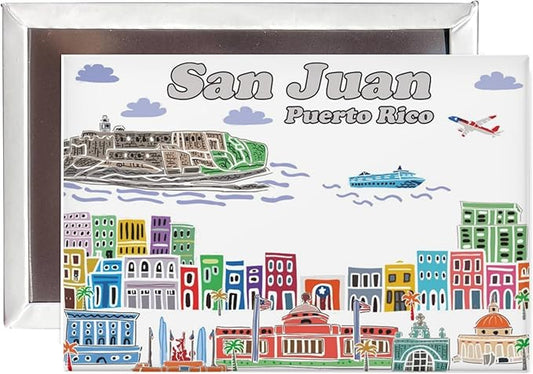 City Themed Artwork Magnet Collection by Beary Blu - Designed in The USA, Collectible Souvenirs Gifts 2.5" x 3.5" (San Juan Puerto Rico)