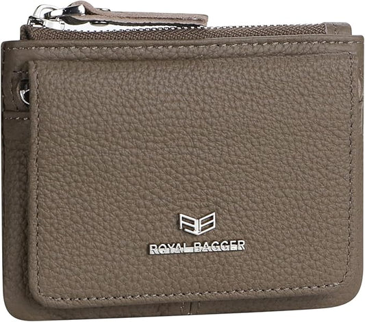 Royal Bagger Genuine Leather Women's Coin Purse - RFID Blocking Small Wallet, Casual Zipper Change Pouch for Daily Use 3200 (Khaki)