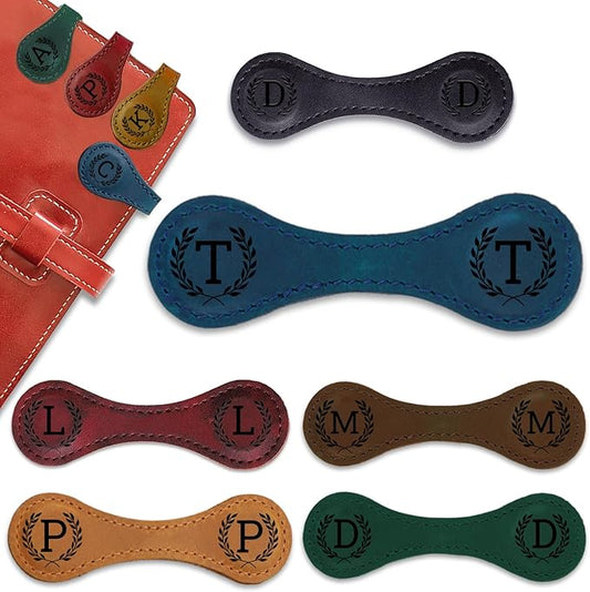 Personalized Magnetic Leather Bookmark - 26 Letters Vintage Engraved Book Marks,Custom Bookmark with Initial,Bookmarks for Women,Reading,Book Lovers (Blue, T)