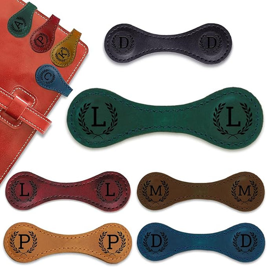 Personalized Magnetic Leather Bookmark - 26 Letters Vintage Engraved Book Marks,Custom Bookmark with Initial,Bookmarks for Women,Reading,Book Lovers (Green, L)