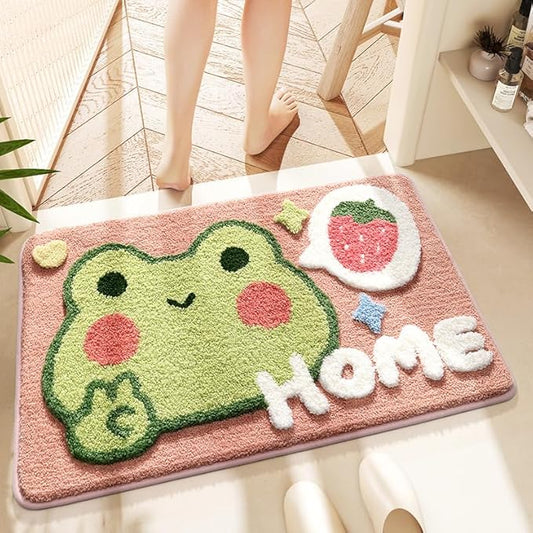 Ankah Bath Mat Cute Shower Rug, Luxury Shaggy High Absorbent and Anti Slip, Machine Washable Fit for Bathtub, Shower and Bath Room, (17.71"x 25.59", Home Frog)