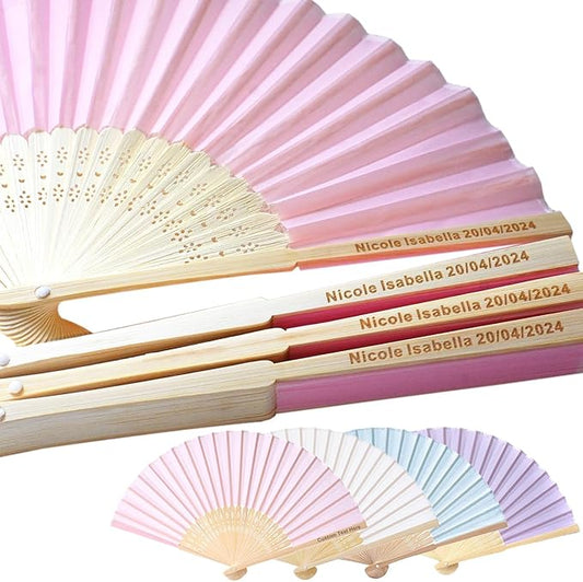 5 Sets Personalized Pink Hand Fans, Custom Engraved Folding Fans for Wedding Guests, Bamboo Folded Handheld Fan Wedding Fan Bridal Dancing Props Party Favors Bridal Shower Gifts