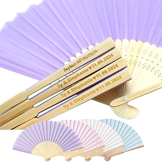 20pcs Personalized Purple Folded Hand Fans, Custom Folding Hand Fans for Wedding Guests, Wedding Gift Party Favors Church Fans Handheld, Birthday Party Supplies Bridal Shower Gifts