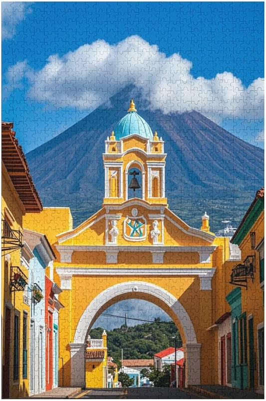 Wooden Puzzle 1000 Pieces - Famous Arch and Volcano View Antigua Guatemala Holiday Jigsaw Puzzles， Exquisite Art Design，for Puzzles Challengers and Enthusiasts，Puzzle Games for Children and Adults