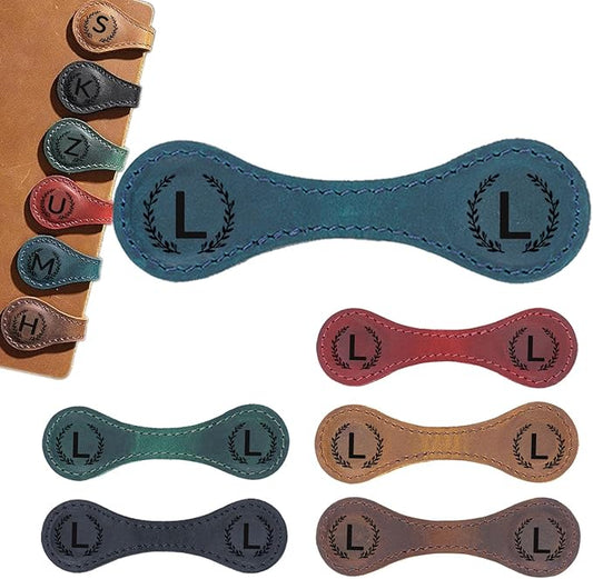 Magnetic Leather Bookmark with 26 Initial for Reading Women,Personalized Magnet Book Marks Gifts for Men,Book Lovers (Blue, L)