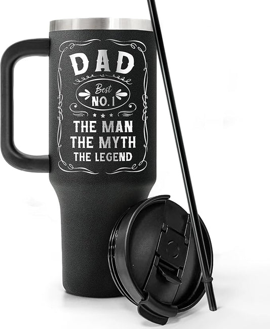 Engraved 40 oz Tumbler With Handle Straw Lid - Gifts For Dad For Fathers Day & Valentines Day Gift for Husband, Him - Christmas, Birthday Gifts for Father, Dad, Grandpa, Papa from Daughter