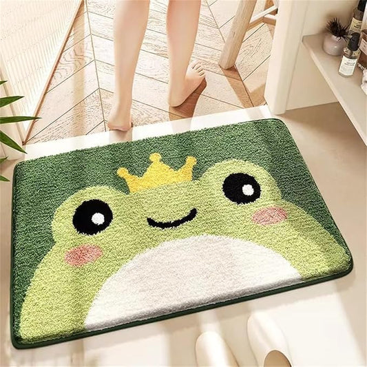 Ankah Bath Mat Cute Shower Rug, Luxury Shaggy High Absorbent and Anti Slip, Machine Washable Fit for Bathtub, Shower and Bath Room, (17.71"x 25.59", Frog Prince)