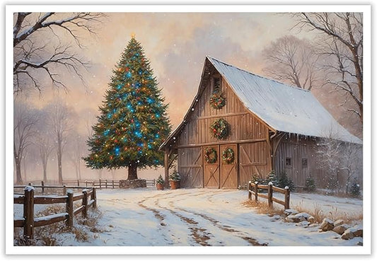 Vintage Sunset Winter Barn Print Country Farm Nature Scenery Decorative Painting Suitable for Home Decor Bathroom Bedroom Living Room Decor20x30in(50x75cm)- Unframed