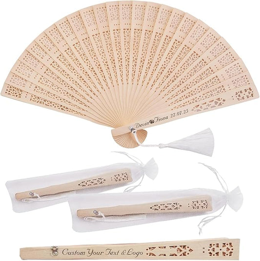 30Pcs Handheld Foldable Wedding Wooden Fans Personalized Custom Sandalwood Fans with Tassels and Organza Bags Wedding Favors for Guests Baby Shower Birthday Party Gift Bulk (30)