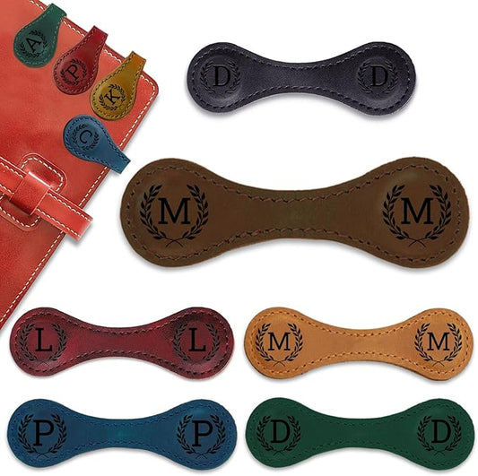Personalized Magnetic Leather Bookmark - 26 Letters Vintage Engraved Book Marks,Custom Bookmark with Initial,Bookmarks for Women,Reading,Book Lovers (Brown, M)