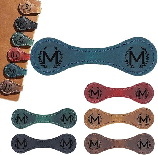 Magnetic Leather Bookmark with 26 Initial for Reading Women,Personalized Magnet Book Marks Gifts for Men,Book Lovers (Blue, M)