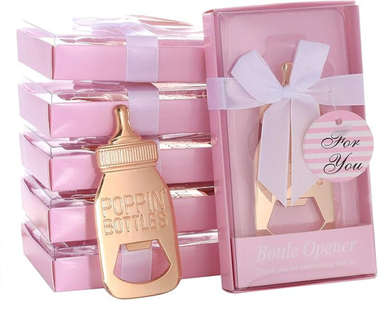 Set of 24 Bottle Opener Baby Shower Favor For Guest,Cute Poppin Bottle Shaped Bottle Opener Favors for Baby Shower Souvenir Supplies and Decorations For Boy or Girl (New Pink, 24)