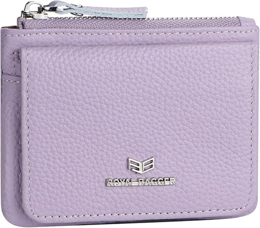 Royal Bagger Genuine Leather Women's Coin Purse - RFID Blocking Small Wallet, Casual Zipper Change Pouch for Daily Use 3200 (Light Purple)