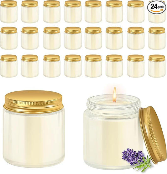 ACITHGL 24 Pcs 4oz Mini Mason Jar Candles Small Lavender Scented Candles Bulk Aromatherapy Ideal Souvenir Favors for Wedding Birthday Party (Gold, 24)