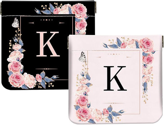 2Pcs Initial Letter PU Leather Small Squeeze Coin Purse Pouch Mini coin Bag Unique And Cute Wallet Cosmetic Bags For Women Girls Men Change Bag Letter K