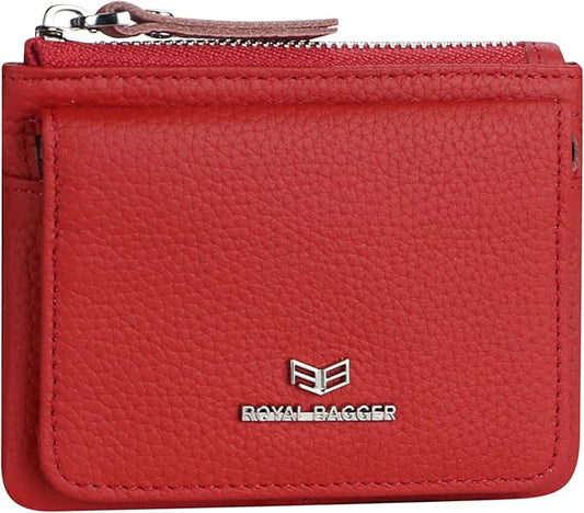 Royal Bagger Genuine Leather Women's Coin Purse - RFID Blocking Small Wallet, Casual Zipper Change Pouch for Daily Use 3200 (Bright Red)