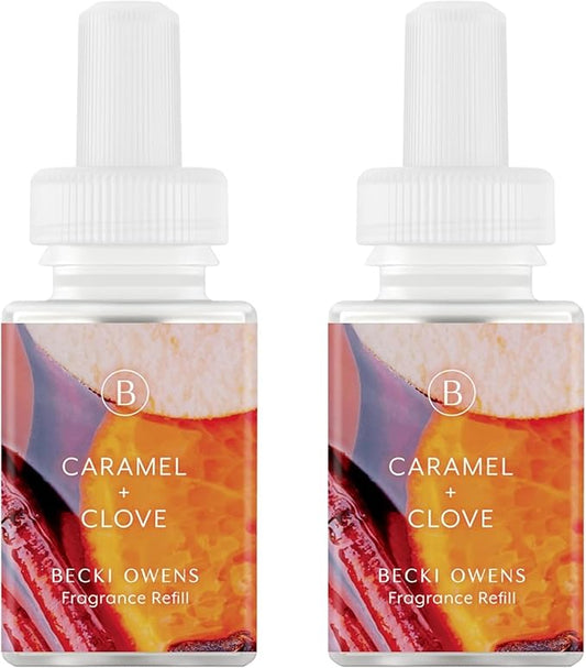 Pura & Becki Owens Home Scent Refill - Smart Home Air Diffuser - Up to 120-Hours of Luxury Fragrance per Refill - Home Essential - Clean & Safe Diffuser Fragrance - 2 Pack, Caramel & Clove