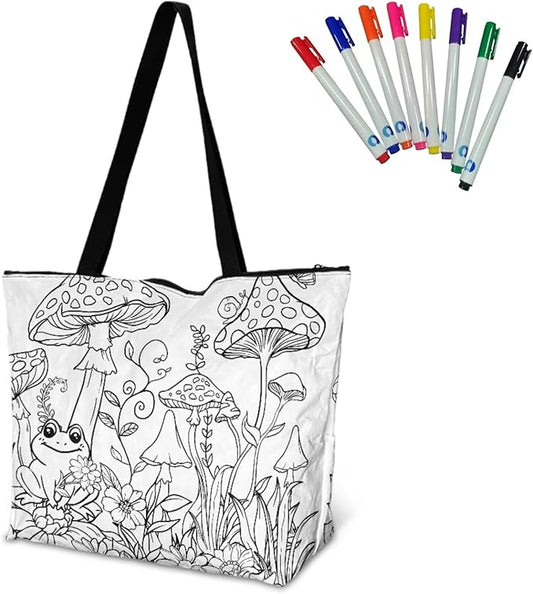 Cartoon Animal Printed DIY Coloring Tote Bag Waterproof Paper Handbags for Women Large Travel Shoulder Bags Purses