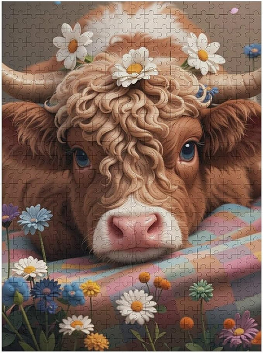 Adult Wooden Puzzle 500 Pieces - Cute Cow Theme Jigsaw Puzzles， Exquisite Art Design，for Puzzles Challengers and Enthusiasts，Puzzle Games for Children and Adults