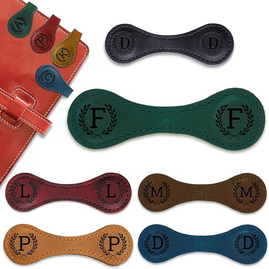 Personalized Magnetic Leather Bookmark - 26 Letters Vintage Engraved Book Marks,Custom Bookmark with Initial,Bookmarks for Women,Reading,Book Lovers (Green, F)