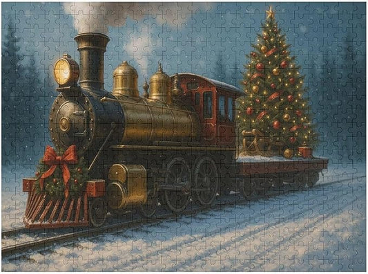 Christmas Train Christmas Tree 1000-Piece Wooden Jigsaw Puzzle, Holiday Train Puzzle, Christmas Tree Scene, Indoor Entertainment, Family Fun, Mindful Leisure Activity
