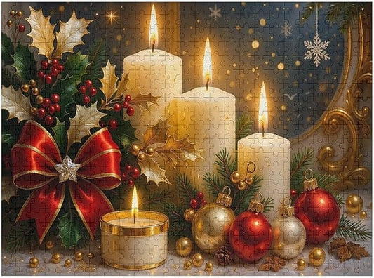 The Burning Christmas Candles 1000-Piece Wooden Jigsaw Puzzle, Cozy Holiday Decor, Winter Relaxation Activity, Mindful Puzzle Challenge, Family Fun, Indoor Entertainment, Gift Idea
