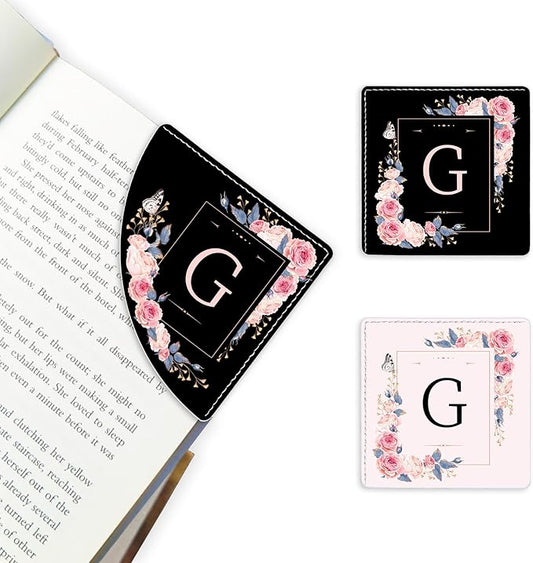 2 Pack A-Z Leather Book Corner Bookmark, Durable Handmade Reading Accessories - Gifts for Readers, Women, Men, Teachers, Students G