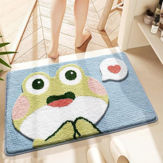 Ankah Bath Mat Cute Shower Rug, Luxury Shaggy High Absorbent and Anti Slip, Machine Washable Fit for Bathtub, Shower and Bath Room, (17.71"x 25.59", Loving Frog)